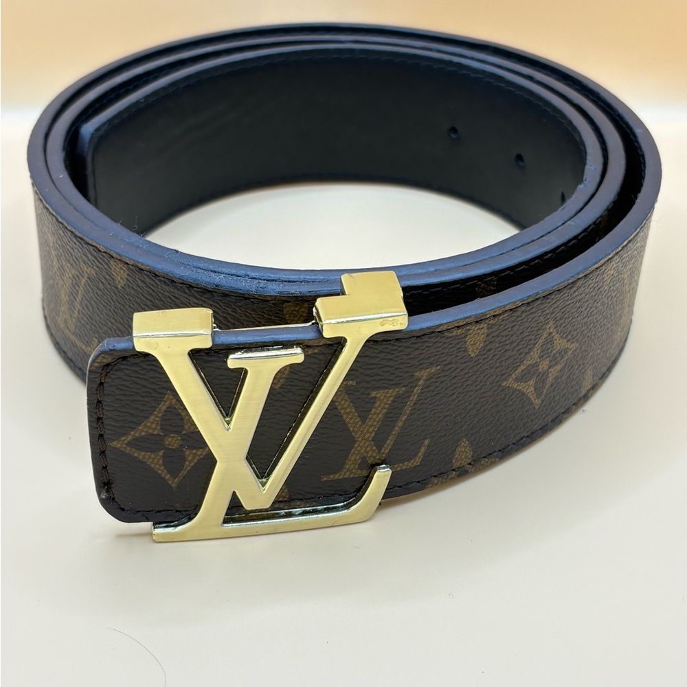 Louis Vuitton Monogram LV Gold Buckle Belt - Brown